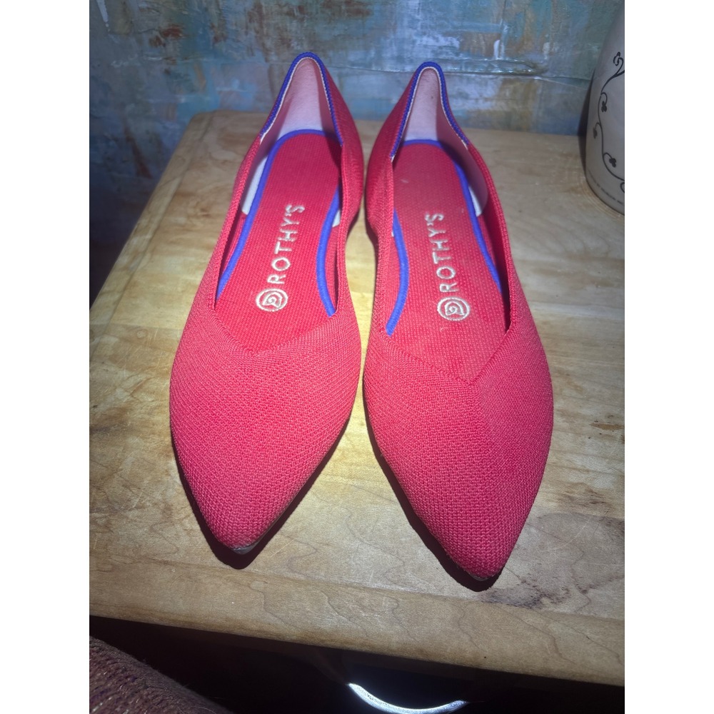 Rothys The Point Red Knit Pointed Toe Flats Womens Size 9.5 Sustainable Washable